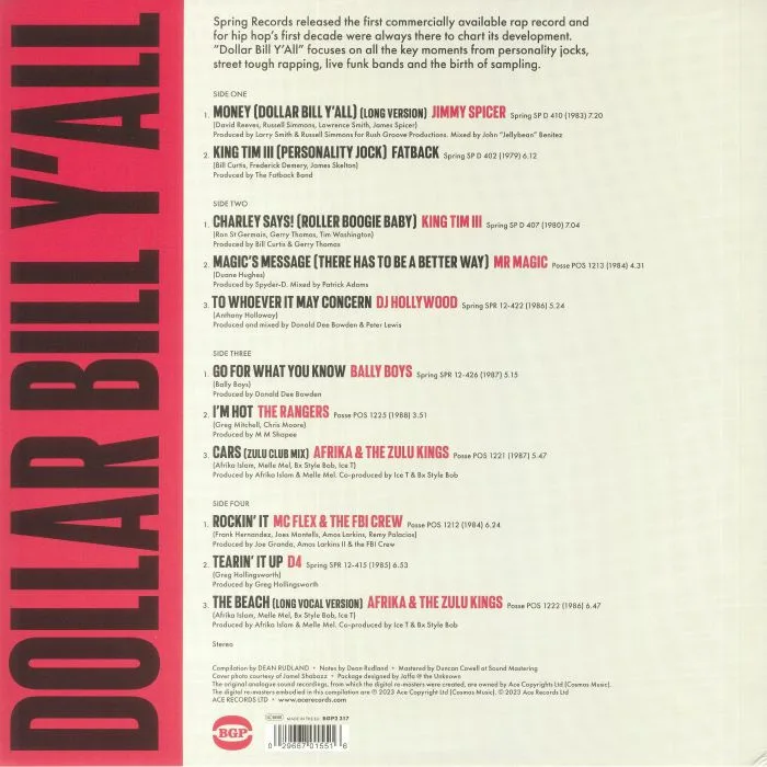 Back cover — VARIOUS — Dollar Bill Y'all: Spring Records & The First Decade Of Hip Hop