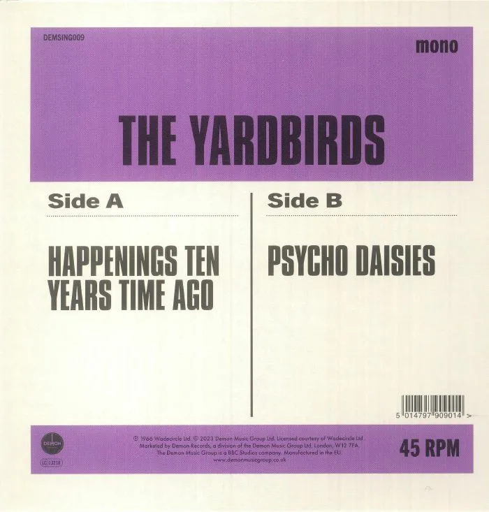 Back cover — The YARDBIRDS — Happenings Ten Years Time Ago