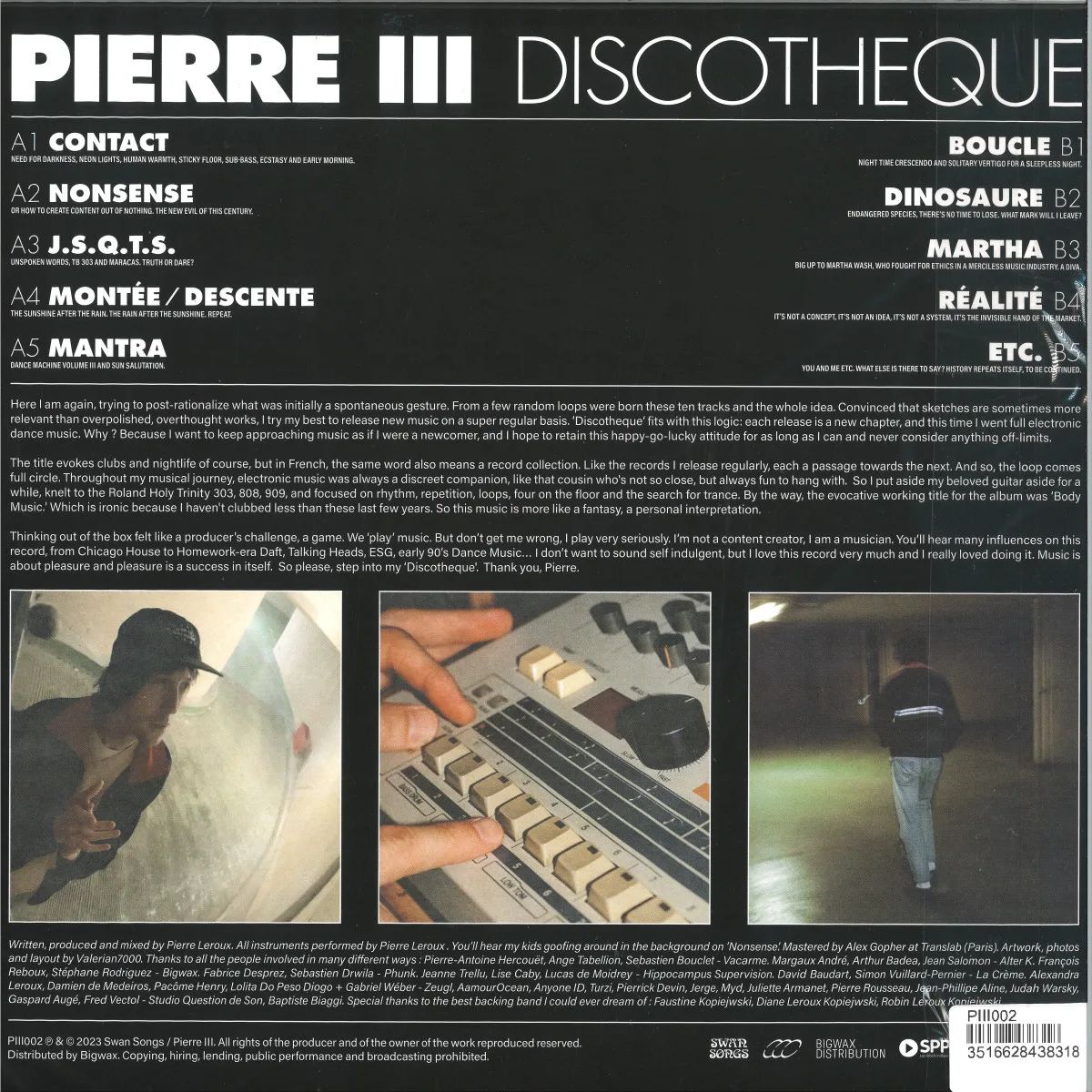Обратная сторона обложки — Pierre Iii — Discotheque LP
