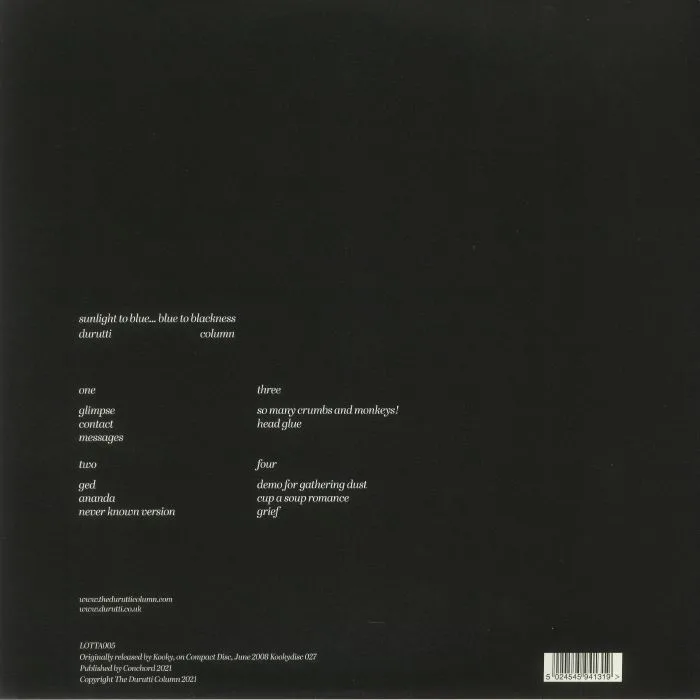 Back cover — The DURUTTI COLUMN — Sunlight To Blue Blue To Blackness