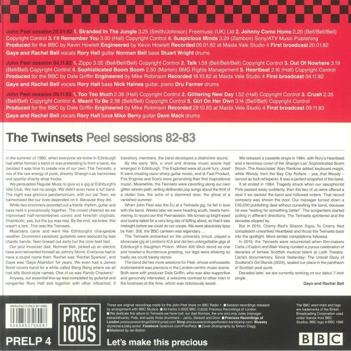 Back cover — The TWINSETS — Peel Sessions 82-83