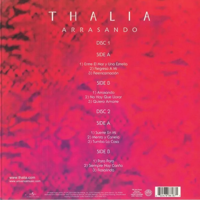 Обратная сторона обложки — THALIA — Arrasando (25th Anniversary Edition)
