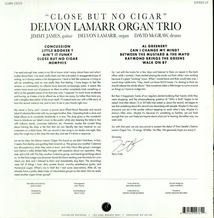 Обратная сторона обложки — DELVON LAMARR ORGAN TRIO — Close But No Cigar