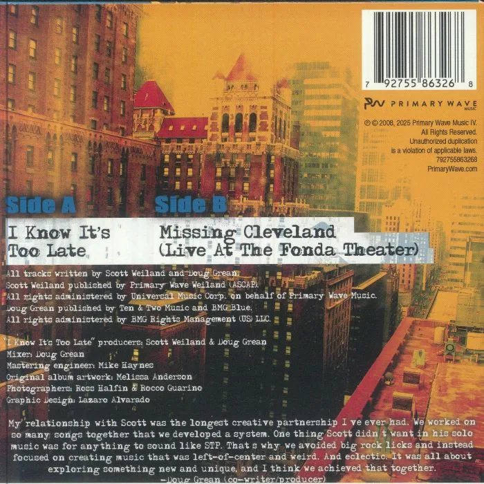 Back cover — Scott WEILAND — I Know It's Too Late (Record Store Day RSD 2025)