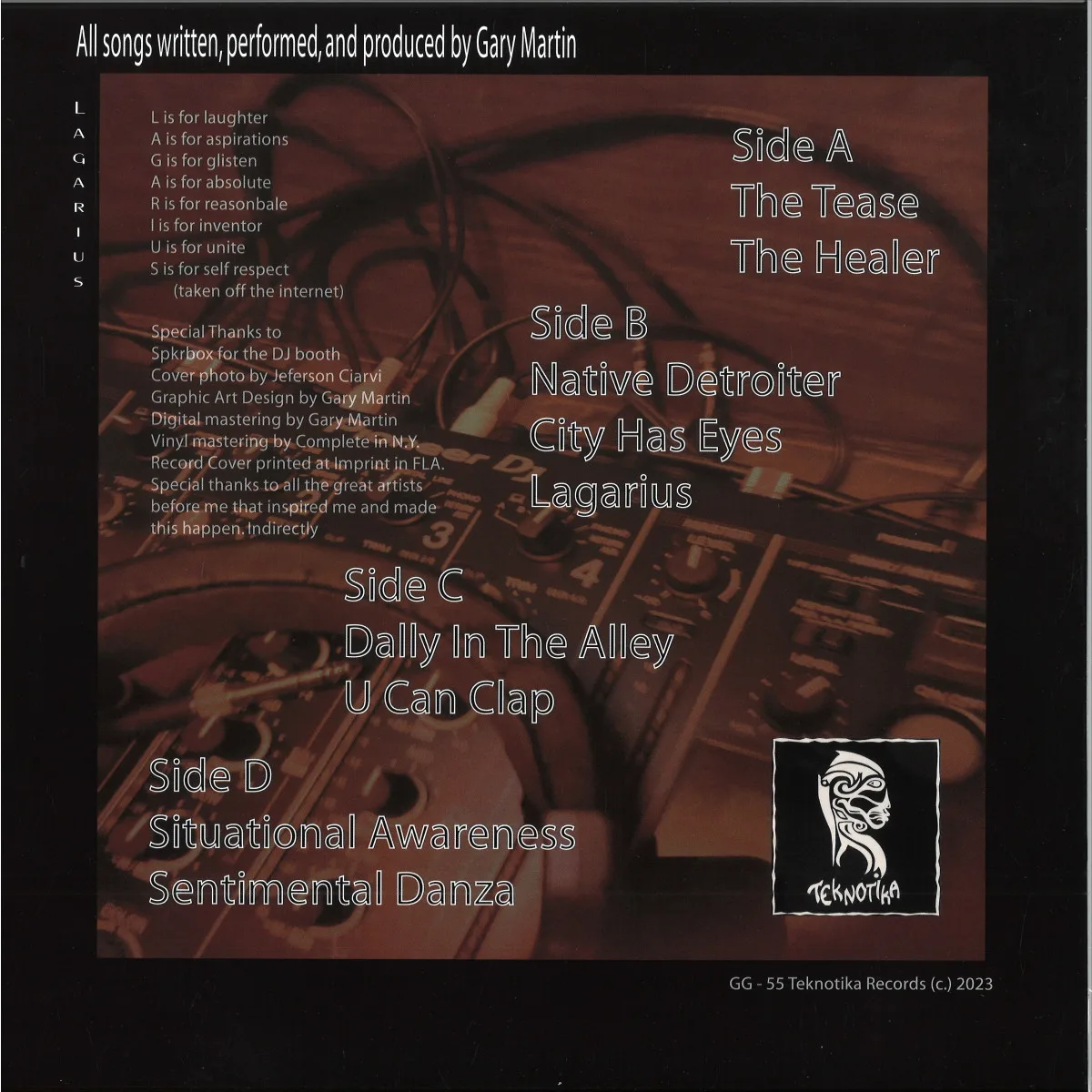 Back cover — Gary Martin — Lagarius LP 2x12"