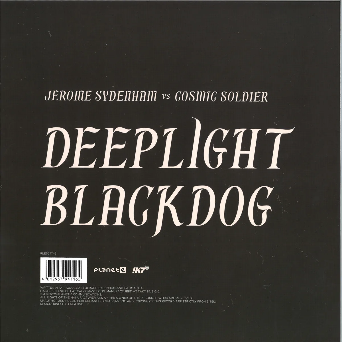 Обратная сторона обложки — Jerome Sydenham vs Cosmic Soldier — Deeplight / Black Dog