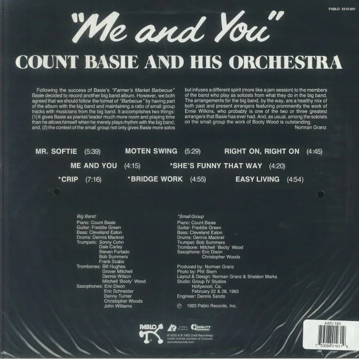 Back cover — Count BASIE & HIS ORCHESTRA — Me & You (remastered)