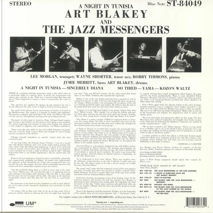 Back cover — Art BLAKEY & THE JAZZ MESSENGERS — A Night In Tunisia (Classic Vinyl Series)
