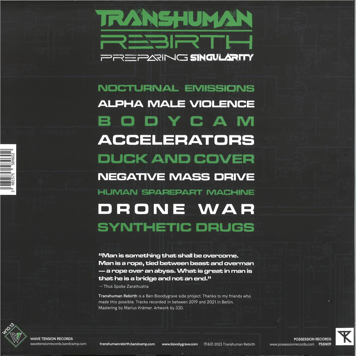 Обратная сторона обложки — Transhuman Rebirth — PREPARING SINGULARITY LP
