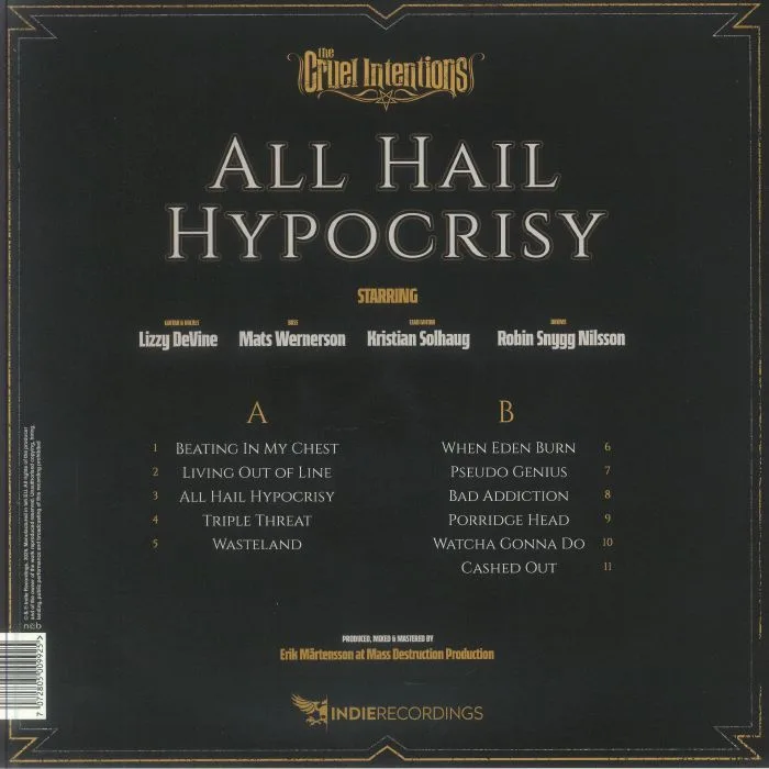 Back cover — The CRUEL INTENTIONS — All Hail Hypocrisy