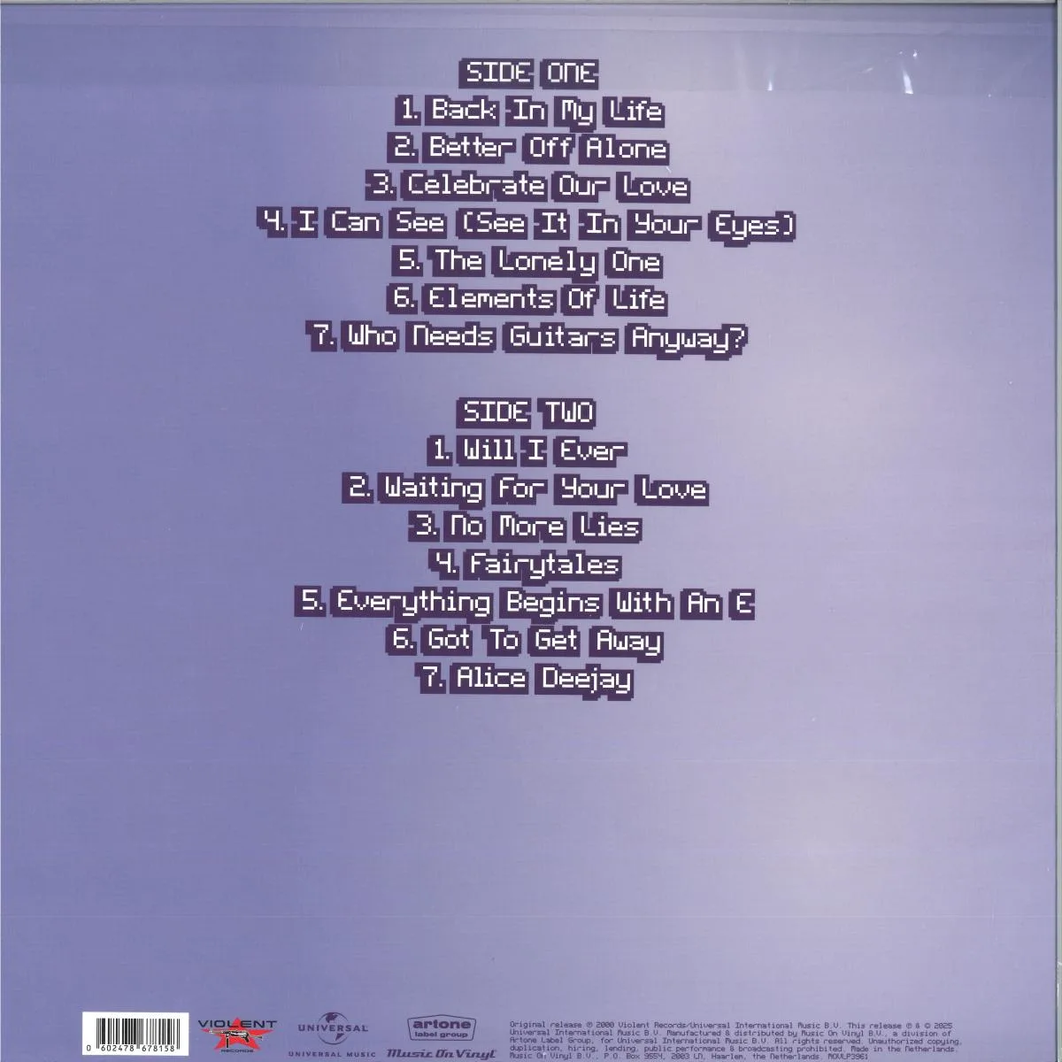 Back cover — Alice Deejay — Who Needs Guitars Anyway? LP