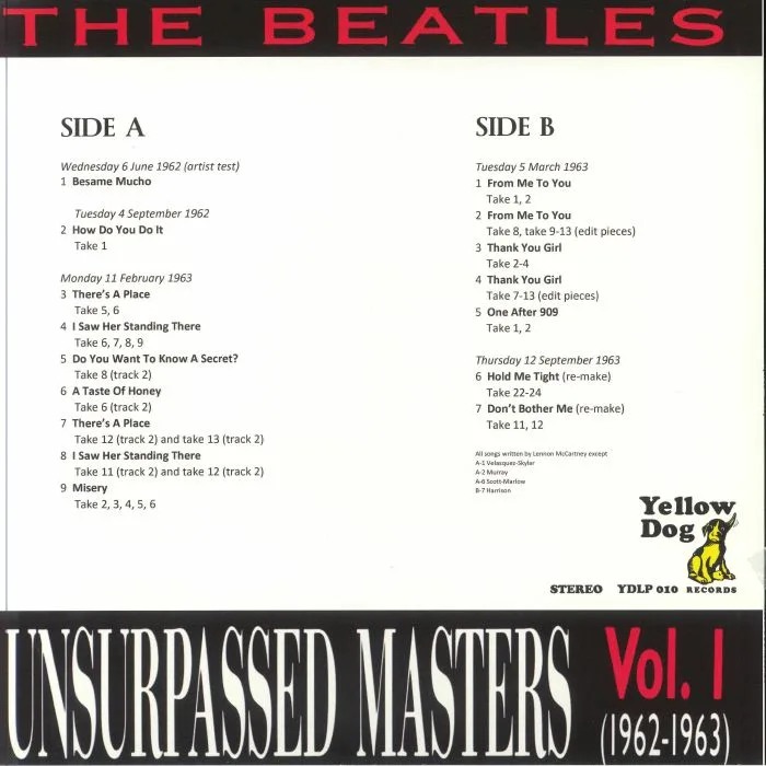 Обратная сторона обложки — The BEATLES — Unsurpassed Masters Vol 1: 1962-1963