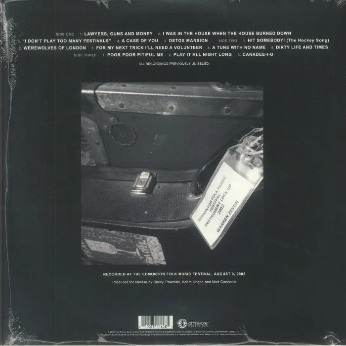 Back cover — Warren ZEVON — Epilogue: Live At The Edmonton Folk Music Festival