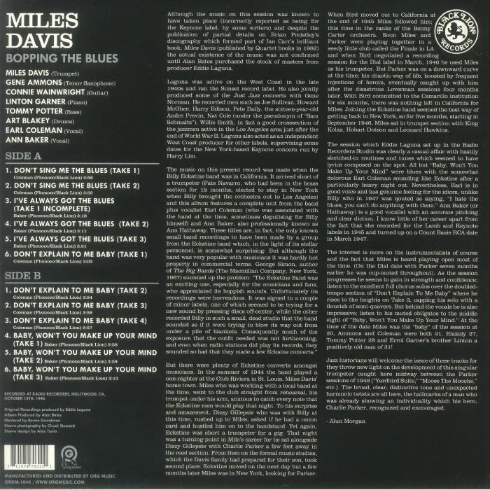 Back cover — Miles DAVIS — Boppin' The Blues (reissue)