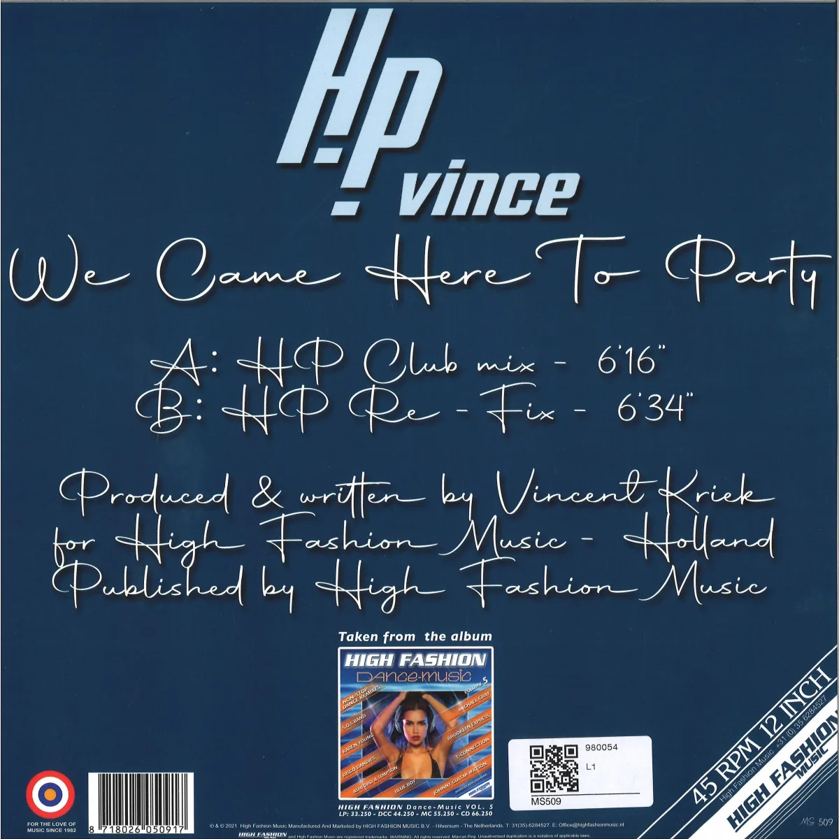 Back cover — Hp Vince — WE CAME HERE TO PARTY