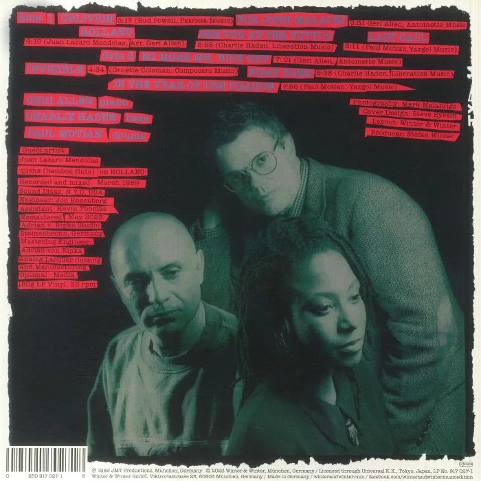 Back cover — Geri ALLEN / CHARLIE HADEN / PAUL MOTIAN — In The Year Of The Dragon