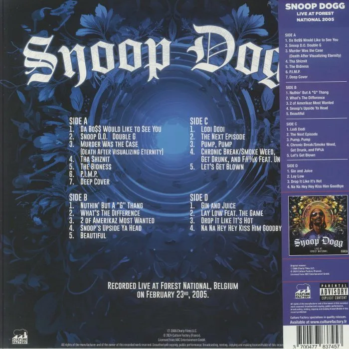 Back cover — SNOOP DOGG — Live At Forest National 2005 (Record Store Day Black Friday RSD 2024)