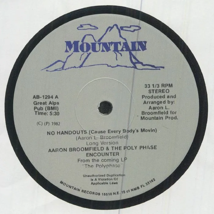 Лицевая сторона обложки — Aaron BROOMFIELD & THE POLY PHASE ENCOUNTER — No Handouts (Cause Every Body's Movin) (reissue)