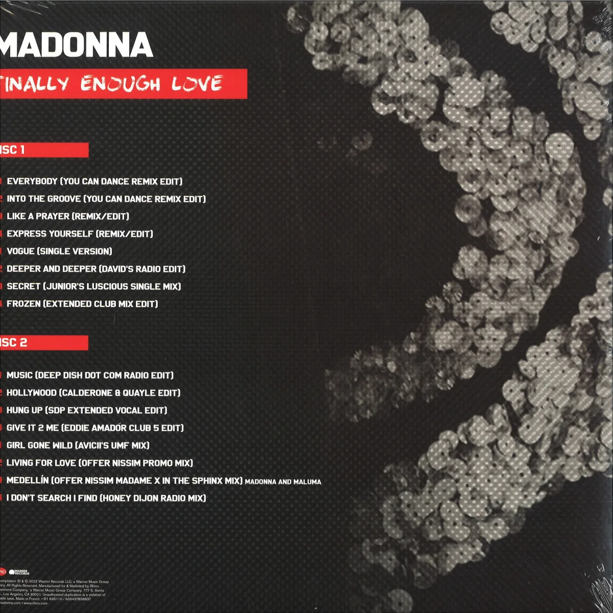 Back cover — Madonna — Finally Enough Love LP 2x12"