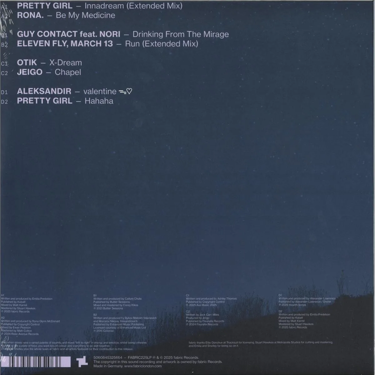 Back cover — Pretty Girl — fabric presents Pretty Girl LP 2x12"