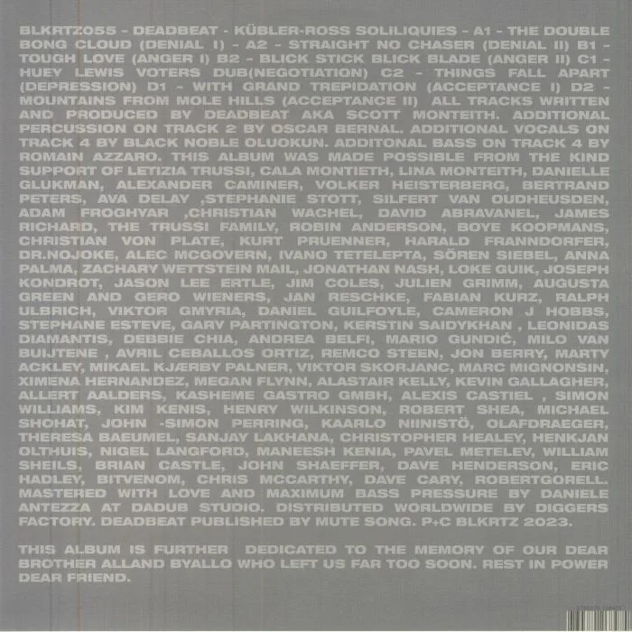 Back cover — DEADBEAT — Kubler Ross Soliloquies