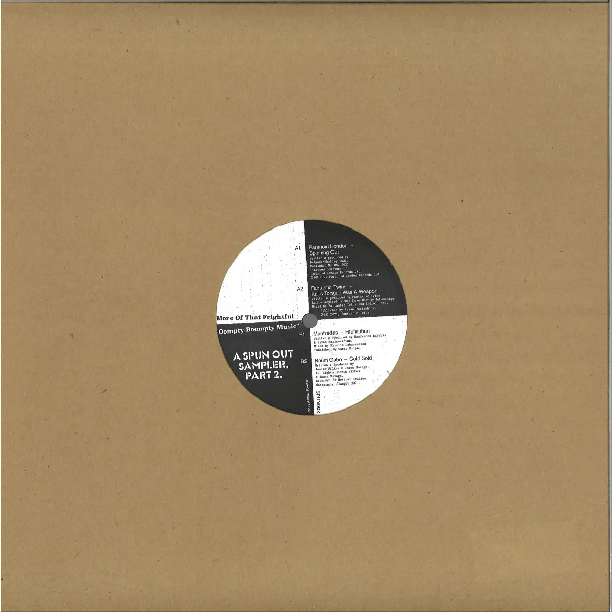 Back cover — Various — "More Of That Frightful Oompty-Boompty Music" - A Spun Out Sampler, Part 2