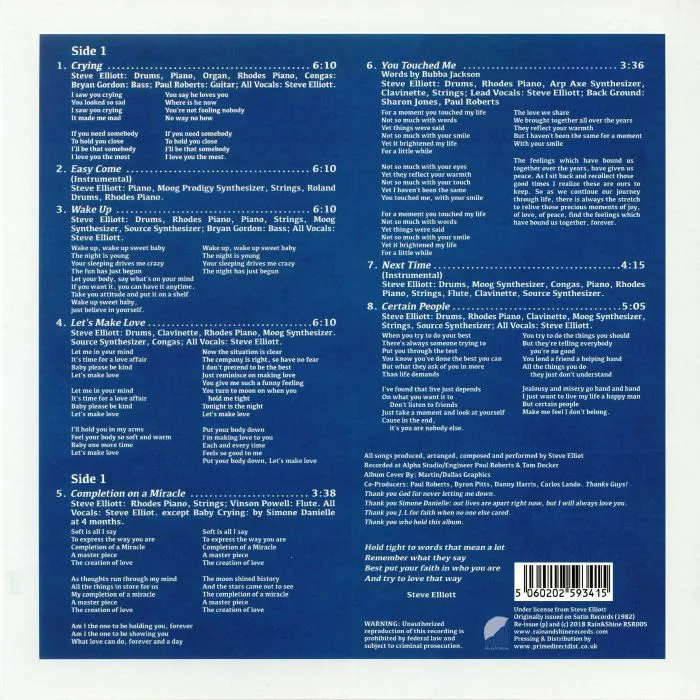 Back cover — Steve ELLIOTT — Completion Of A Miracle