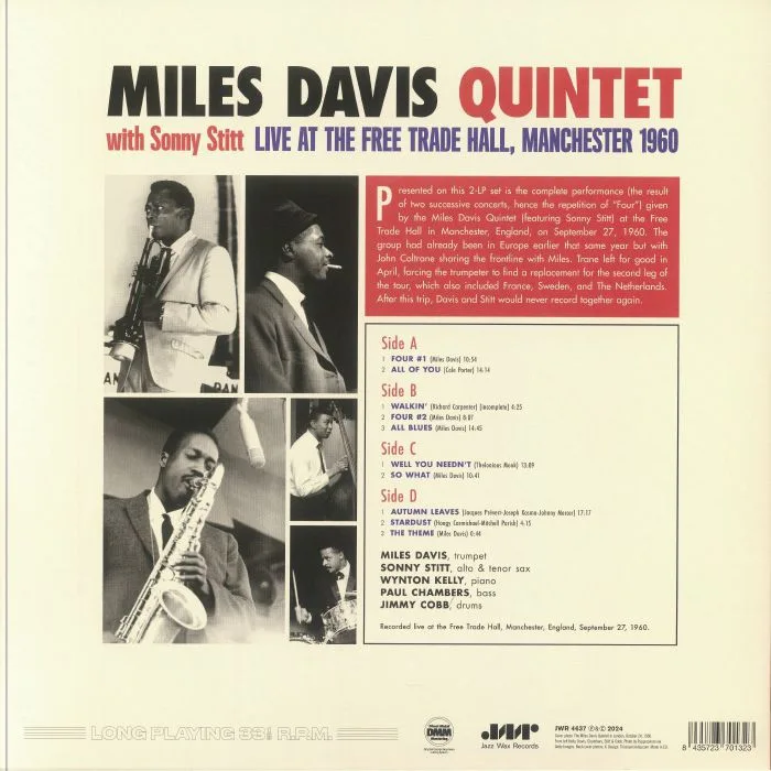 Обратная сторона обложки — Miles DAVIS QUINTET with SONNY STITT — Live At The Free Trade Hall: Manchester 1960