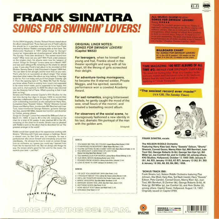 Обратная сторона обложки — Frank SINATRA — Songs For Swingin' Lovers!
