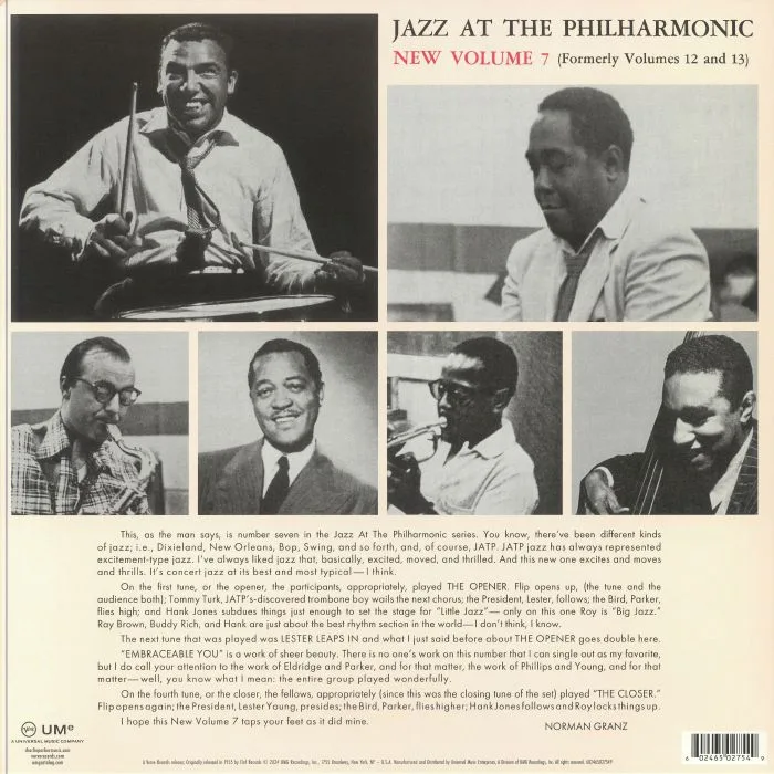 Обратная сторона обложки — Norman GRANZ / VARIOUS — Jazz At The Philharmonic New Volume 7: Formerly Vols 12 & 13 (75th Anniversary Edition) (Record Store Day RSD 2024)
