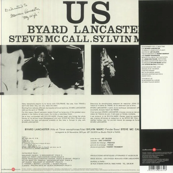 Обратная сторона обложки — Byard LANCASTER / STEVE McCALL / SYLVIN MARC — Us (reissue)