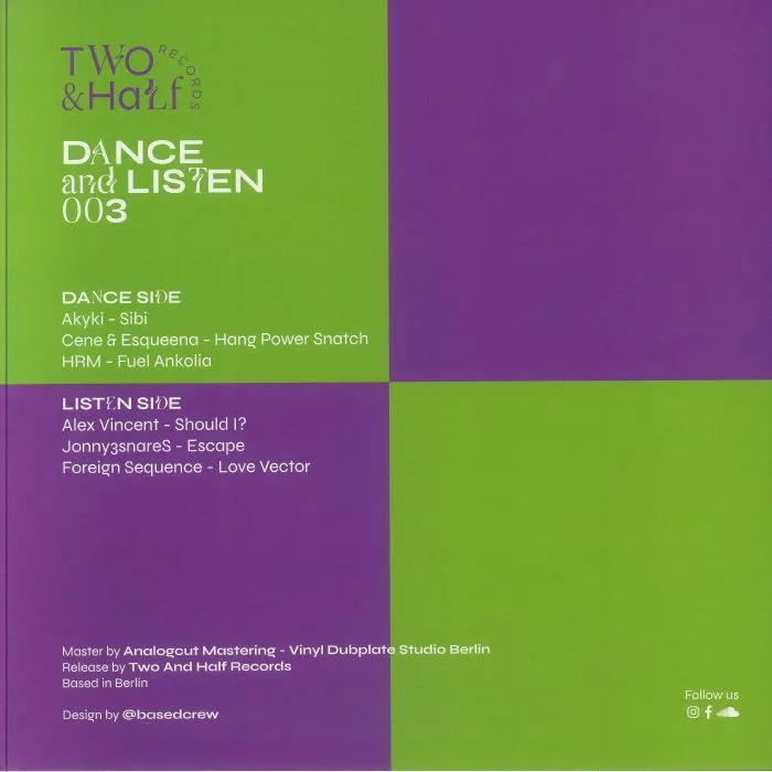 Back cover — Akyki, Cene, Esqueena, HRM, Alex Vincent, Jonny2snareS, Foreign Sequence — Dance & Listen 003