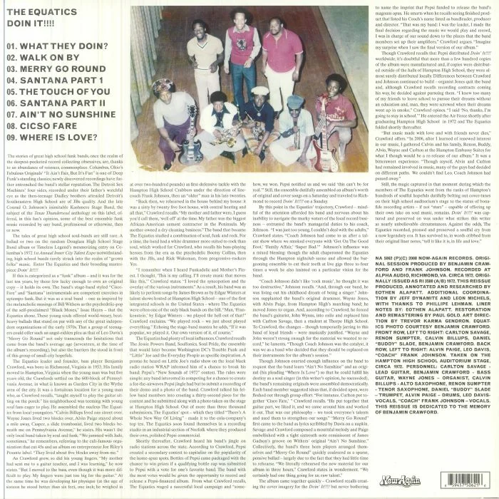Back cover — The EQUATICS — Doin It!!!! (reissue)