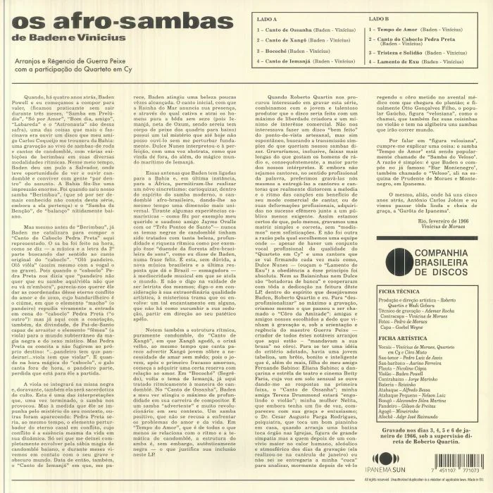 Back cover — Baden POWELL / VINICIUS DE MORAES — Os Afro Sambas