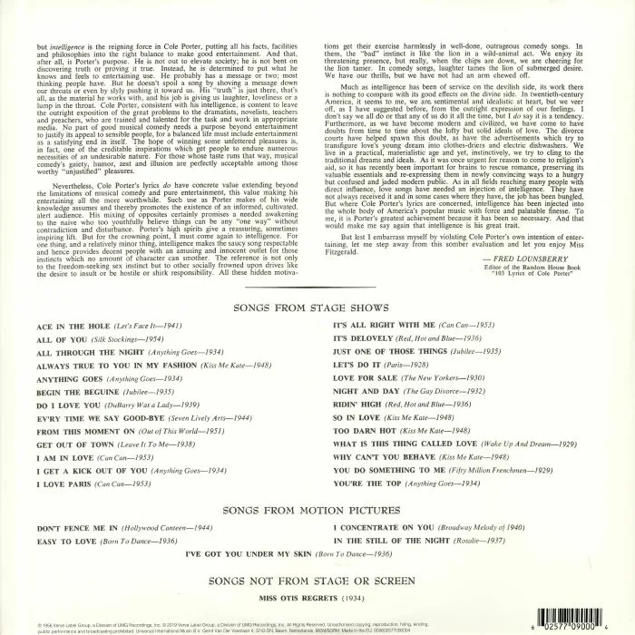 Обратная сторона обложки — Ella FITZGERALD — Sings The Cole Porter Song Book (reissue)