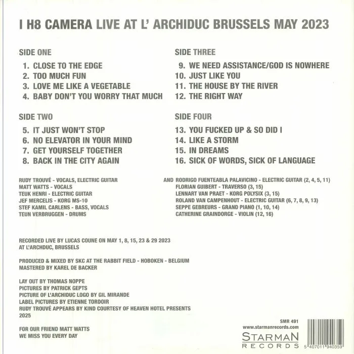 Обратная сторона обложки — I H8 CAMERA — Live At L'archiduc: Brussels May 2023