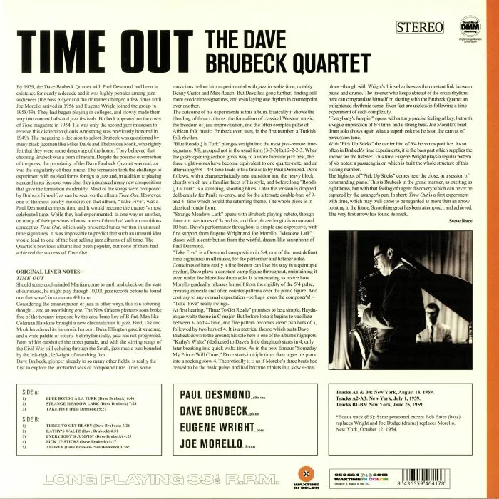 Обратная сторона обложки — The DAVE BRUBECK QUARTET — Time Out (reissue)