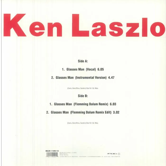 Обратная сторона обложки — Ken LASZLO — Glasses Man (reissue)