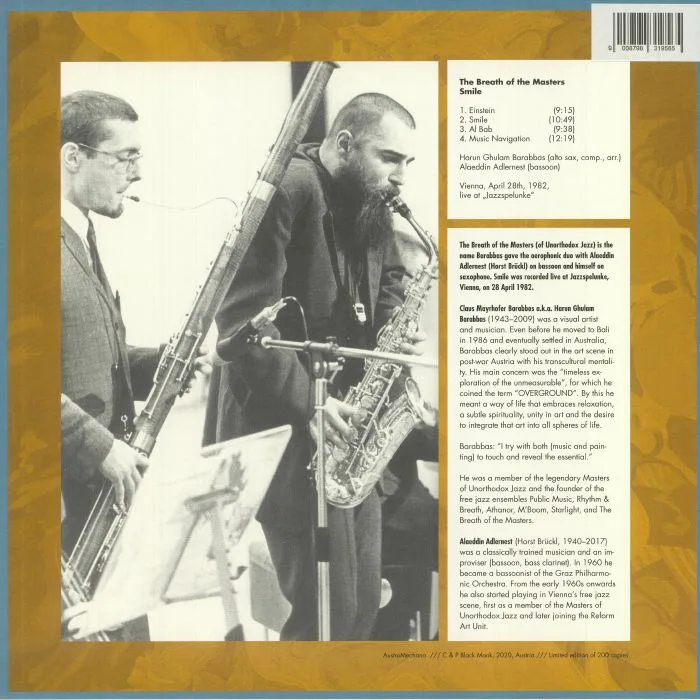 Back cover — HARUN GHULAM BARABBAS / ALAEDDIN ADLERNEST — The Breath Of The Masters