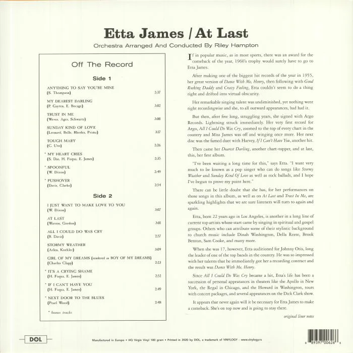 Обратная сторона обложки — Etta JAMES — At Last!