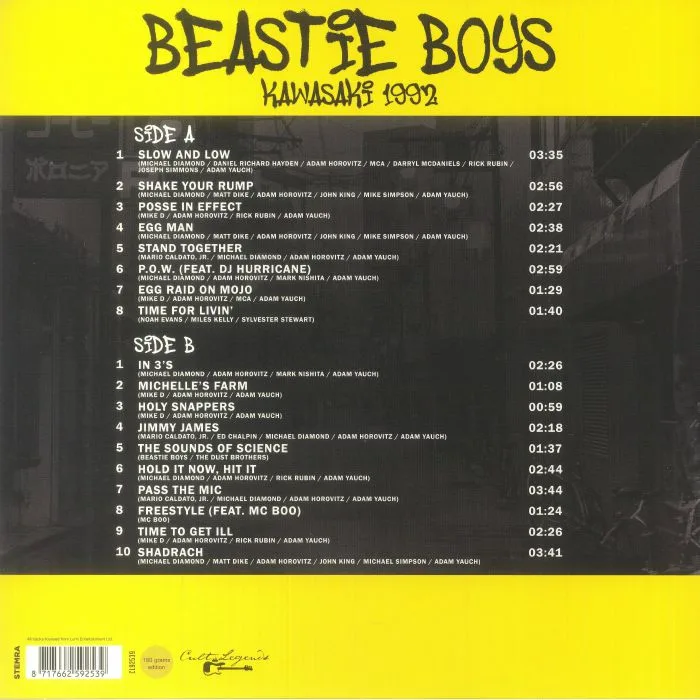 Back cover — BEASTIE BOYS — Kawasaki 1992: Live Radio Broadcast Club Citta Kawasaki Japan September 19 1992