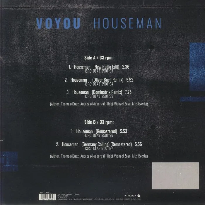 Back cover — VOYOU — Houseman