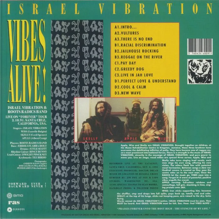 Back cover — ISRAEL VIBRATION — Vibes Alive (Record Store Day RSD 2026)