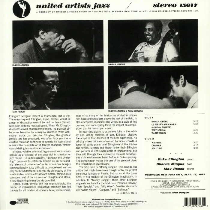 Обратная сторона обложки — Duke ELLINGTON / CHARLIE MINGUS / MAX ROACH — Money Jungle (Tone Poet Series)
