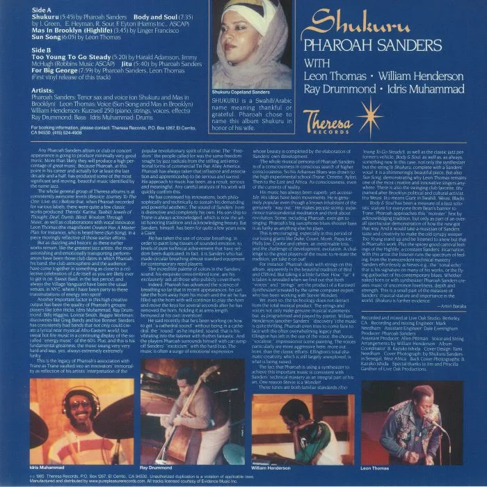Обратная сторона обложки — Pharoah SANDERS feat LEON THOMAS — Shukuru (remastered)