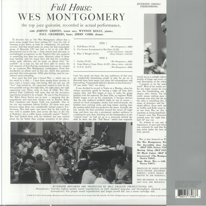 Back cover — Wes MONTGOMERY — Full House (Original Jazz Classics Series)