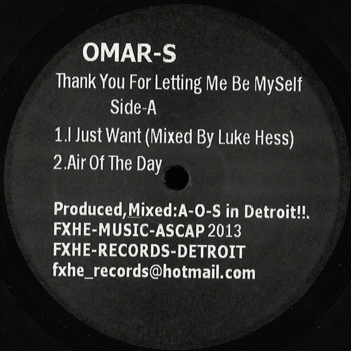 Лицевая сторона обложки — Omar S — Thank You For Letting Me Be Myself: Part 1 (2x12")
