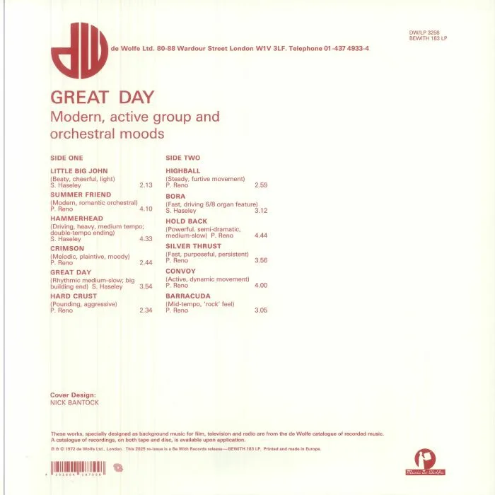 Обратная сторона обложки — Simon HASELEY / PETER RENO — Great Day (reissue)