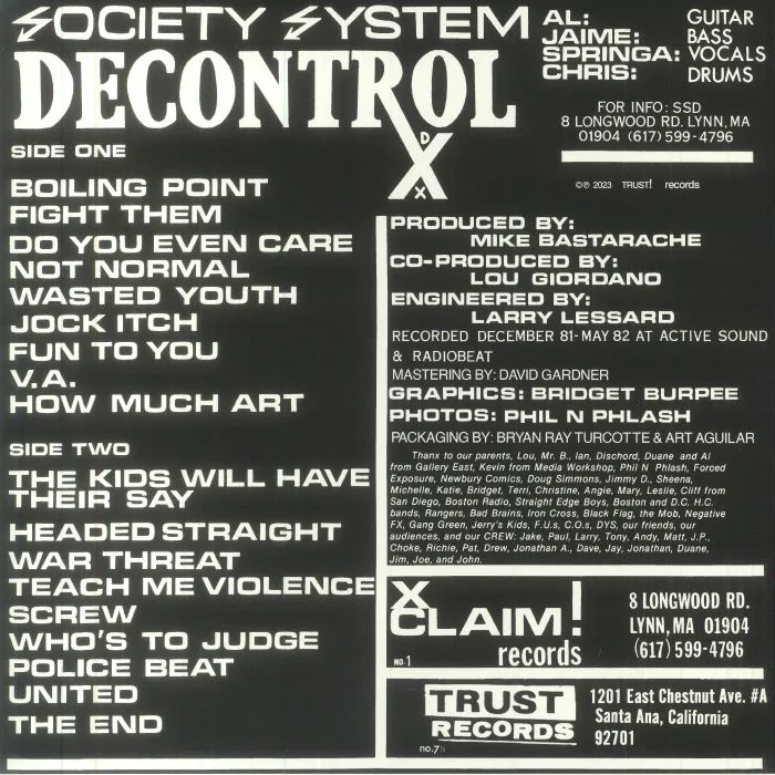 Обратная сторона обложки — SS DECONTROL aka SSD — The Kids Will Have Their Say (remastered)