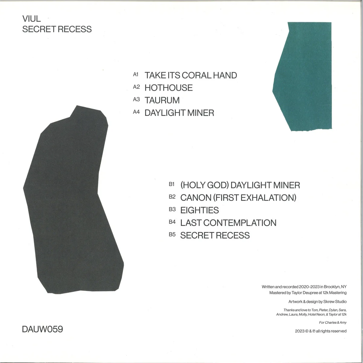Back cover — Viul — Secret Recess LP